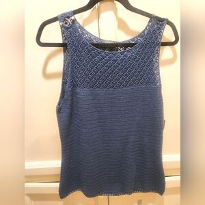 Ralph Lauren Elegant Blue Crochet Sleeveless Knit Top Size L